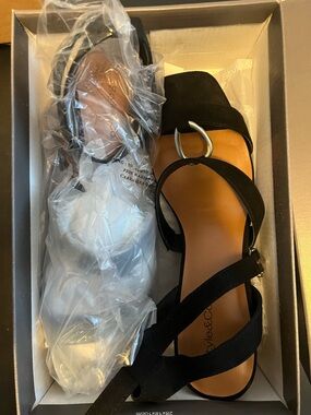 Style & Co. Black Wedge Sandals with Silver Ring Accent